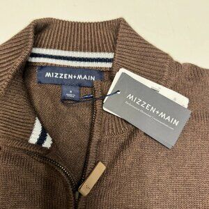 MIZZEN & MAIN Men Sweater Cassady Quarter Zip Henley Pullover Brown S NWT $168
